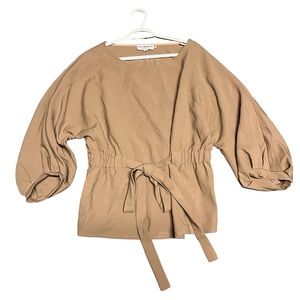 Anthropologie Molly Bracken Premium Front Tie Cinch-able Puff Sleeve size XL